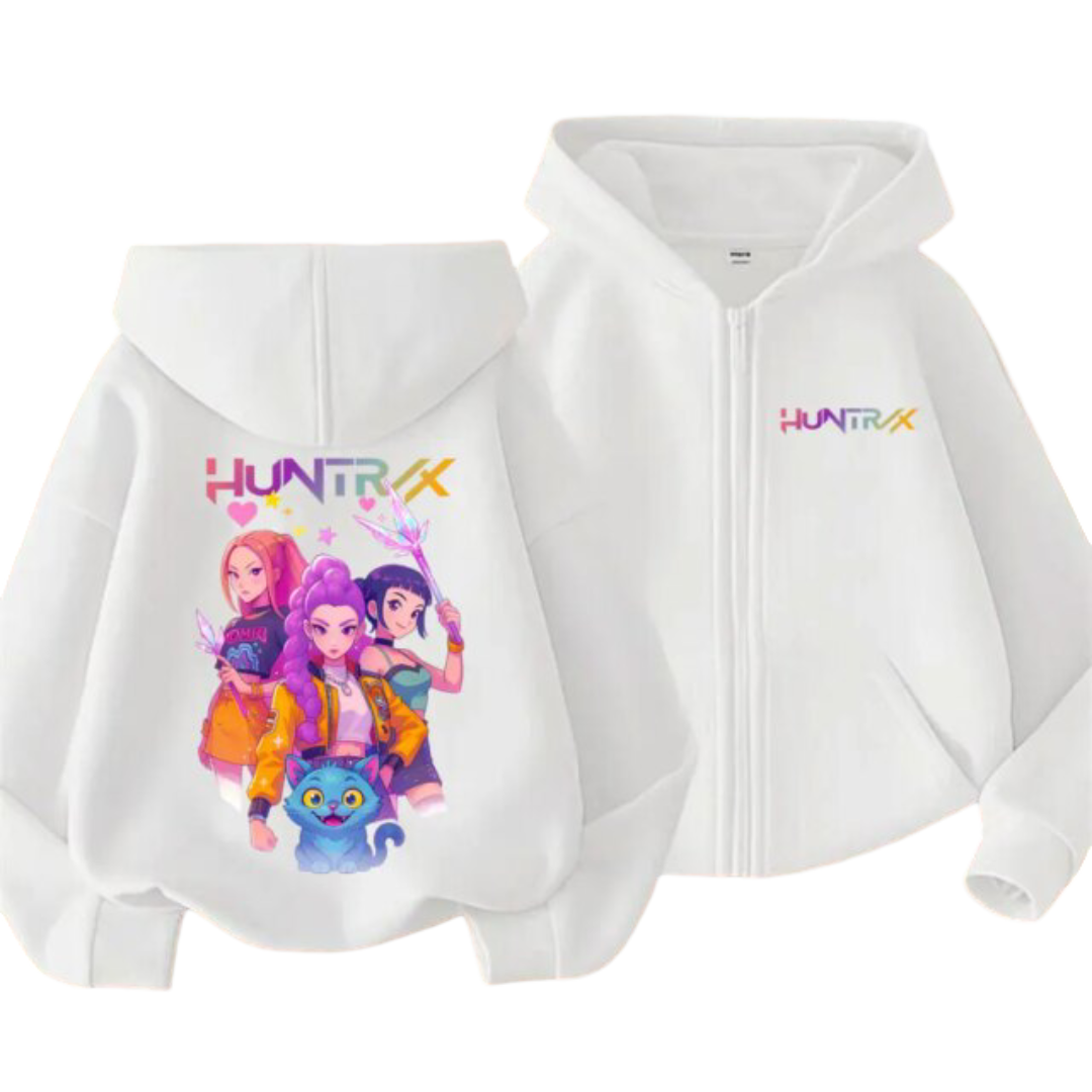 Kawaii KPop Demon Hunters Character And Derpy Tiger Zipper Hoodie