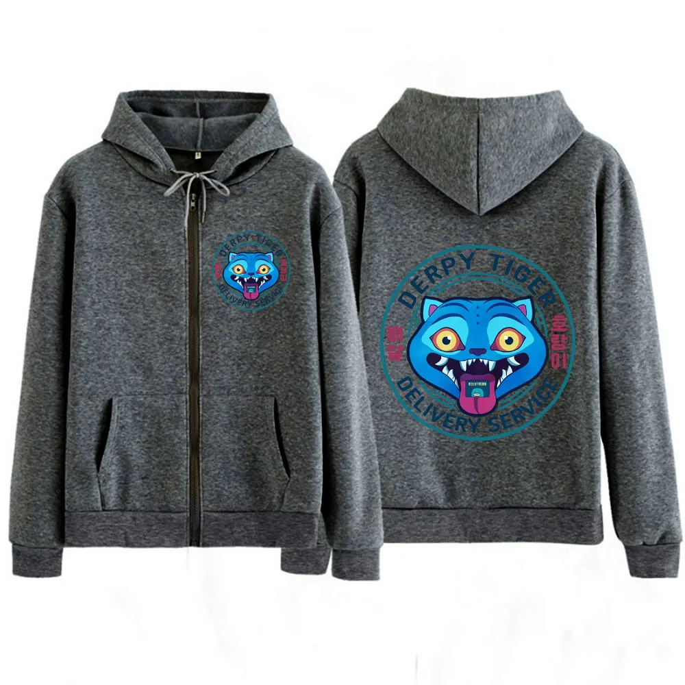 KPop Demon Hunters Kawaii Derpy Tiger Printed Zipper Hoodie KPop Demon Hunters Kawaii Derpy Tiger Printed Zipper Hoodie