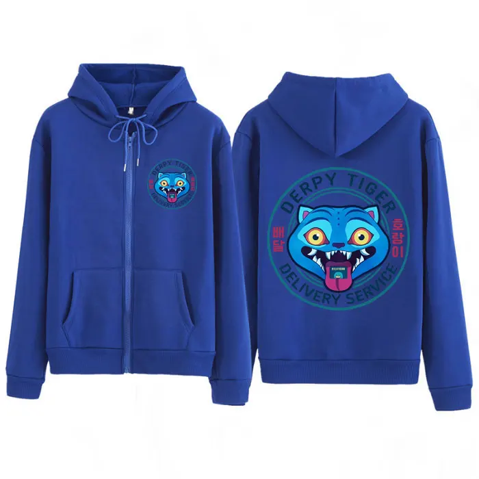 KPop Demon Hunters Kawaii Derpy Tiger Printed Zipper Hoodie KPop Demon Hunters Kawaii Derpy Tiger Printed Zipper Hoodie