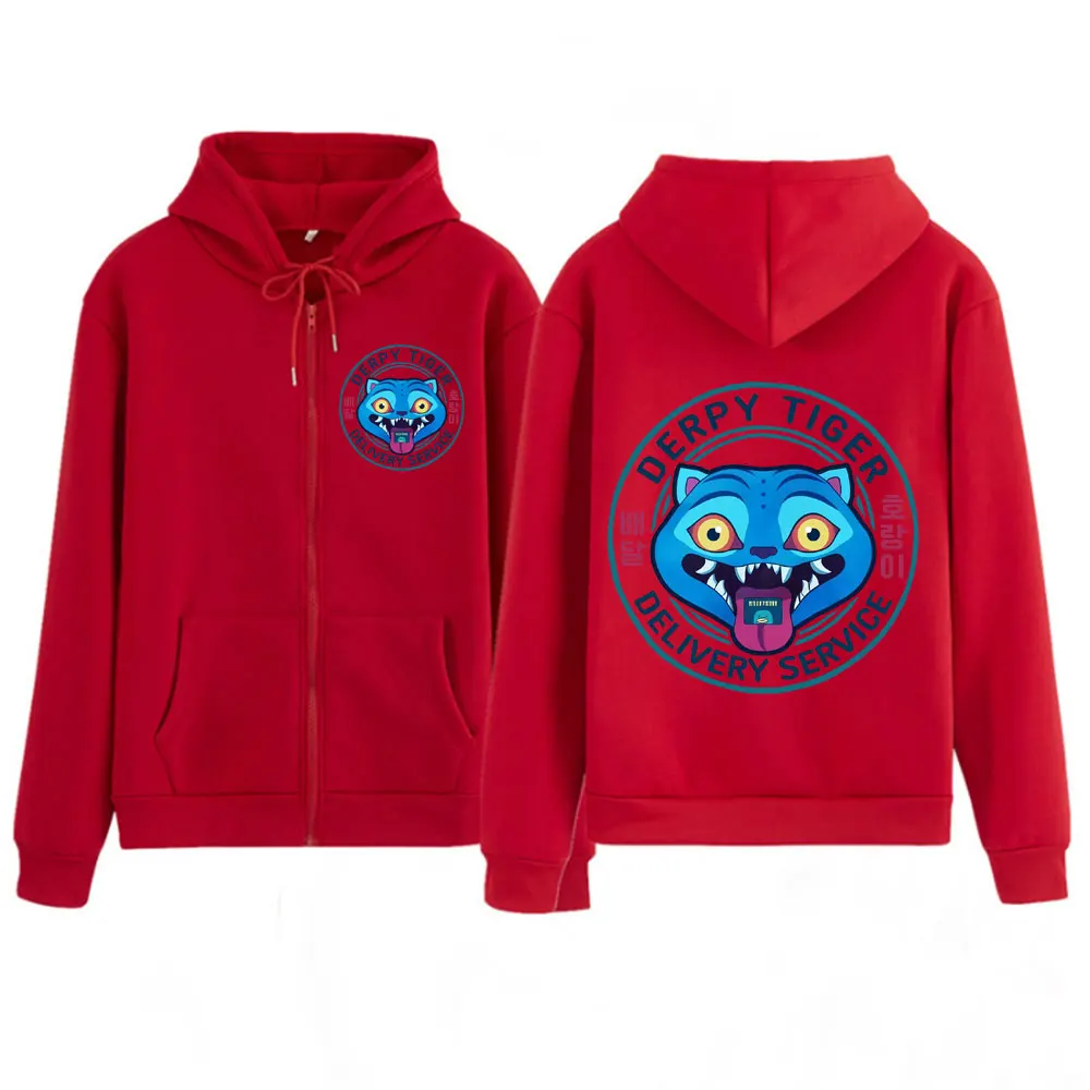 KPop Demon Hunters Kawaii Derpy Tiger Printed Zipper Hoodie KPop Demon Hunters Kawaii Derpy Tiger Printed Zipper Hoodie