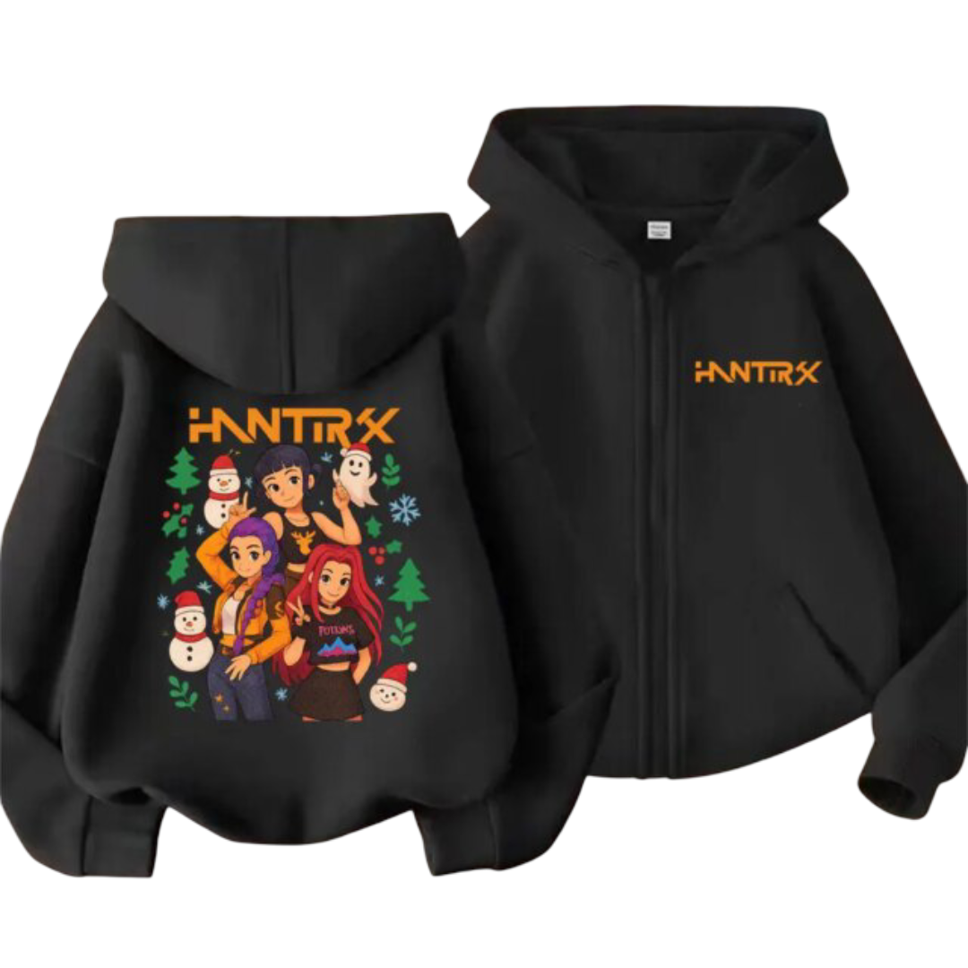 Christmas Kawaii KPop Demon Hunters Zipper Hoodie