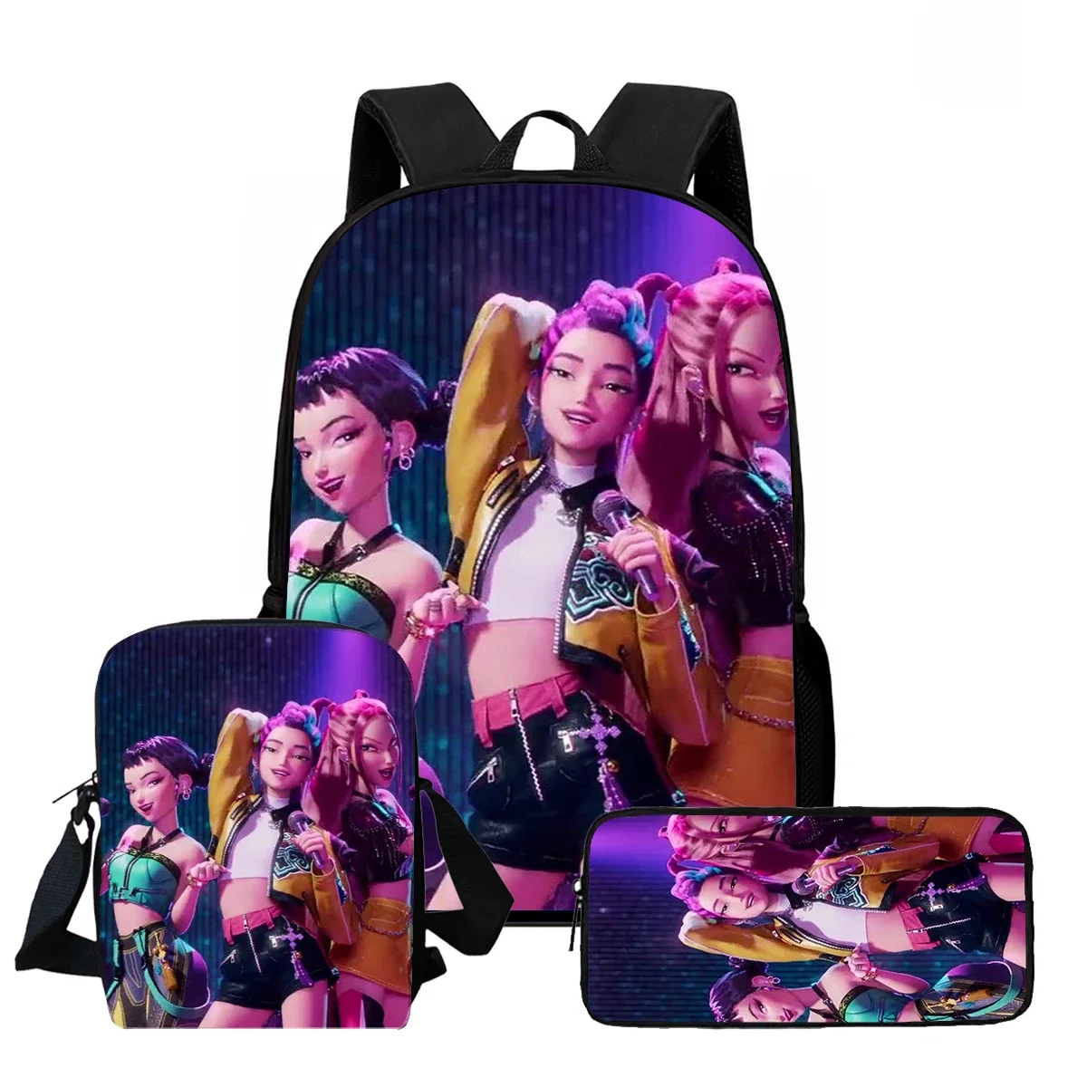 3Pcs/Set Anime KPop Demon Hunters Kawaii Character Nylon Backpack