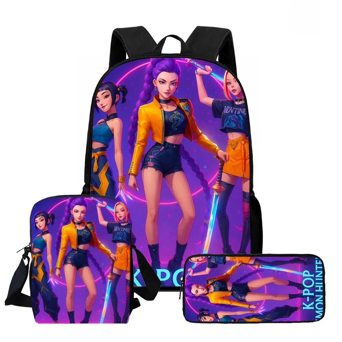 3Pcs Anime Kawaii KPop Demon Hunters Backpack