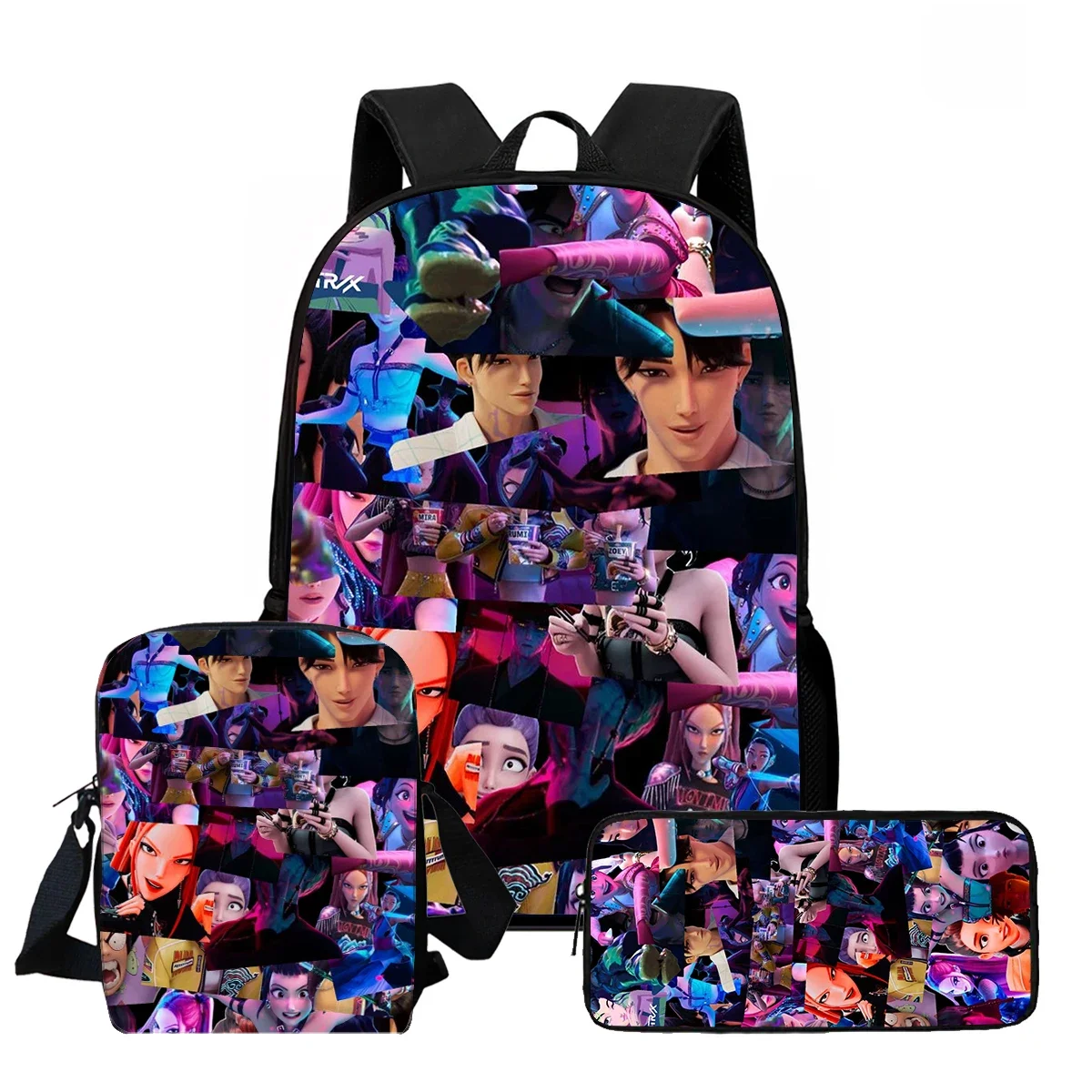 3Pcs/Set Anime Kawaii KPop Demon Hunters Character Nylon Backpack 3Pcs/Set Anime Kawaii KPop Demon Hunters Character Nylon Backpack