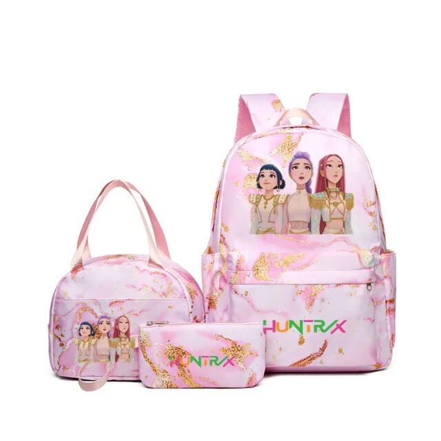 3Pcs KPop Anime Demon Hunters Kawaii Huntrix Nylon Backpack