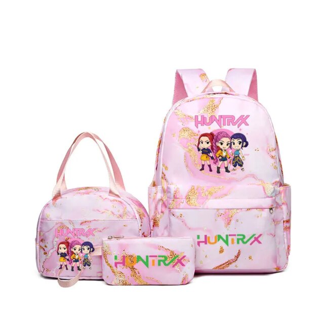 Kawaii 3Pcs KPop Anime Demon Hunters Nylon Backpack