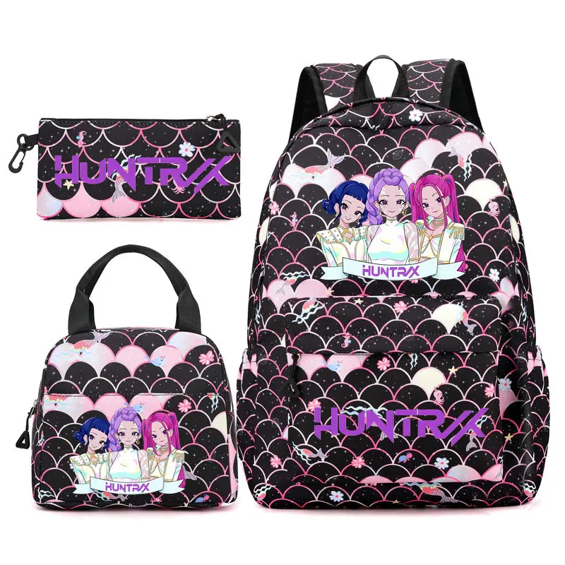 3Pcs Kawaii KPop Anime Demon Hunters Huntrix Nylon Backpack