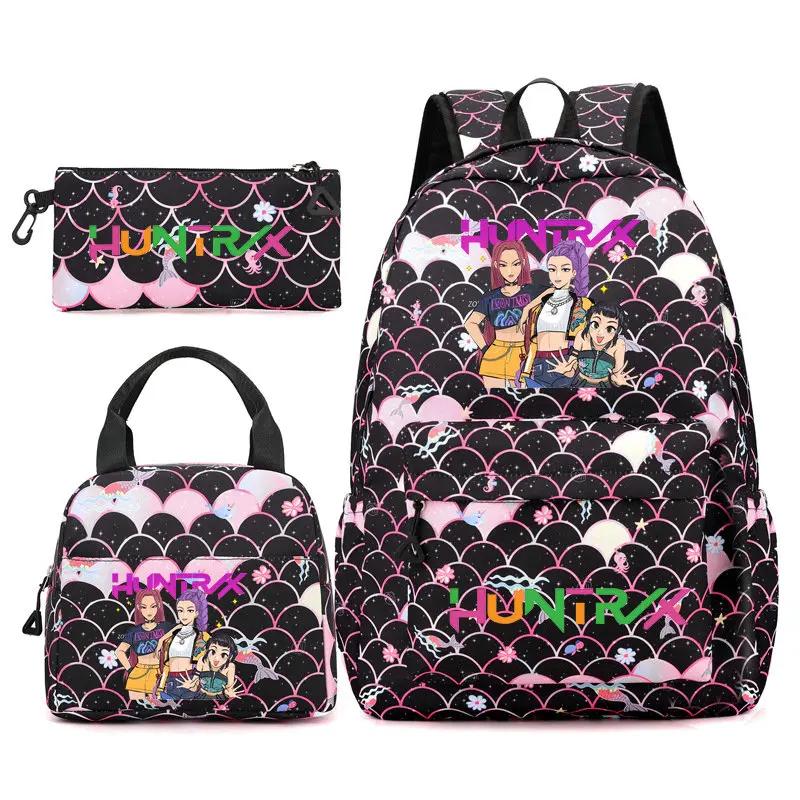 3Pcs KPop Anime Demon Hunters Huntrix Kawaii Backpack