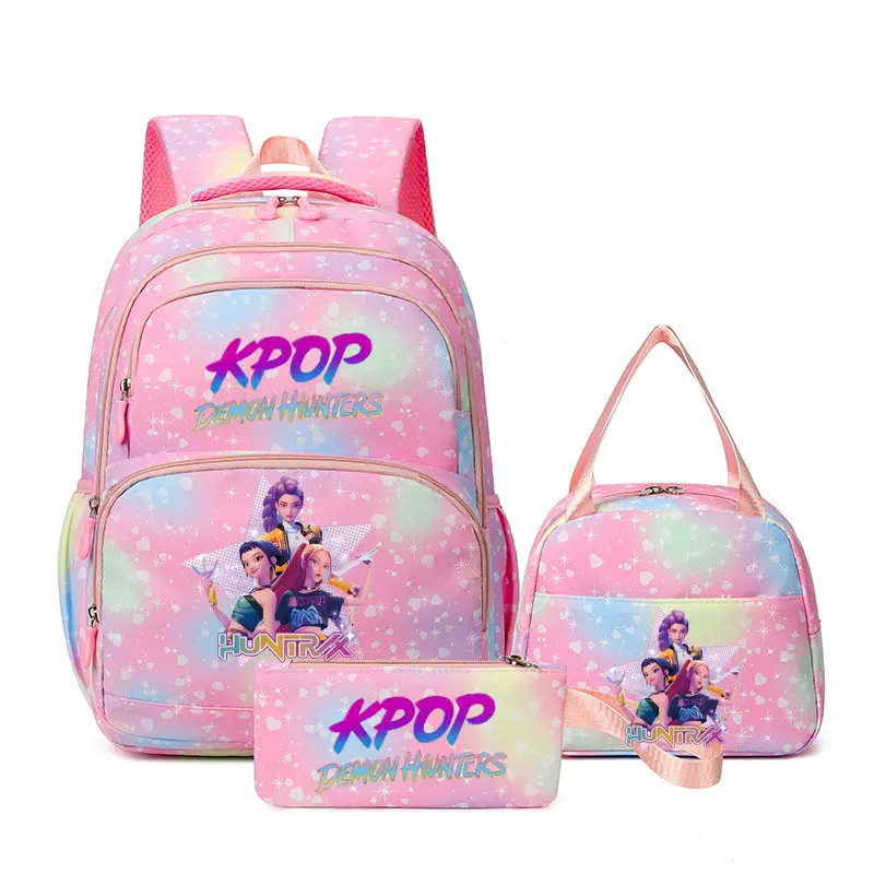 3Pcs Kawaii KPop Demon Hunters Character Printed Backpack