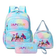 3Pcs Anime KPop Demon Hunters Kawaii Printed Backpack 3Pcs Anime KPop Demon Hunters Kawaii Printed Backpack