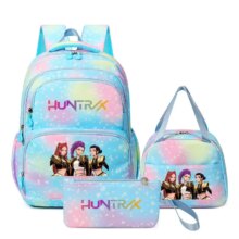 3Pcs Anime KPop Demon Hunters Kawaii Character Printed Backpack 3Pcs Anime KPop Demon Hunters Kawaii Character Printed Backpack