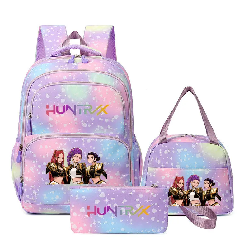 3Pcs Anime Kawaii KPop Demon Hunters Printed Backpack