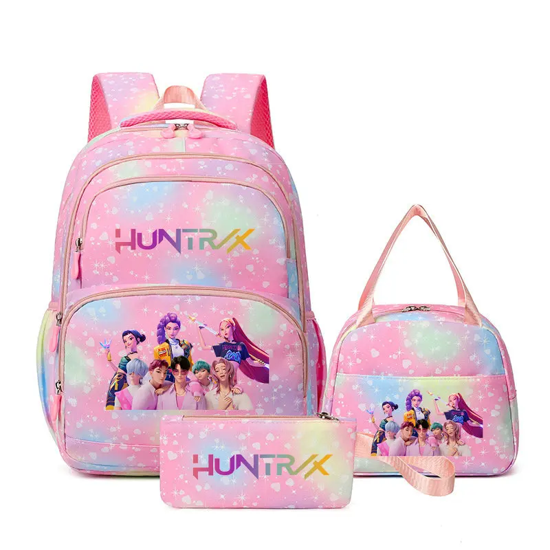 3Pcs Kawaii Anime KPop Demon Hunters Character Printed Backpack