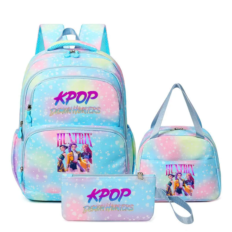 3Pcs Anime Kawaii KPop Demon Hunters Character Print Backpack