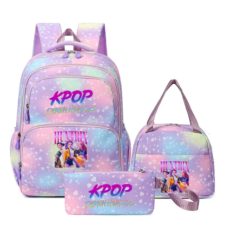 3Pcs Kawaii Anime KPop Demon Hunters Character Print Backpack