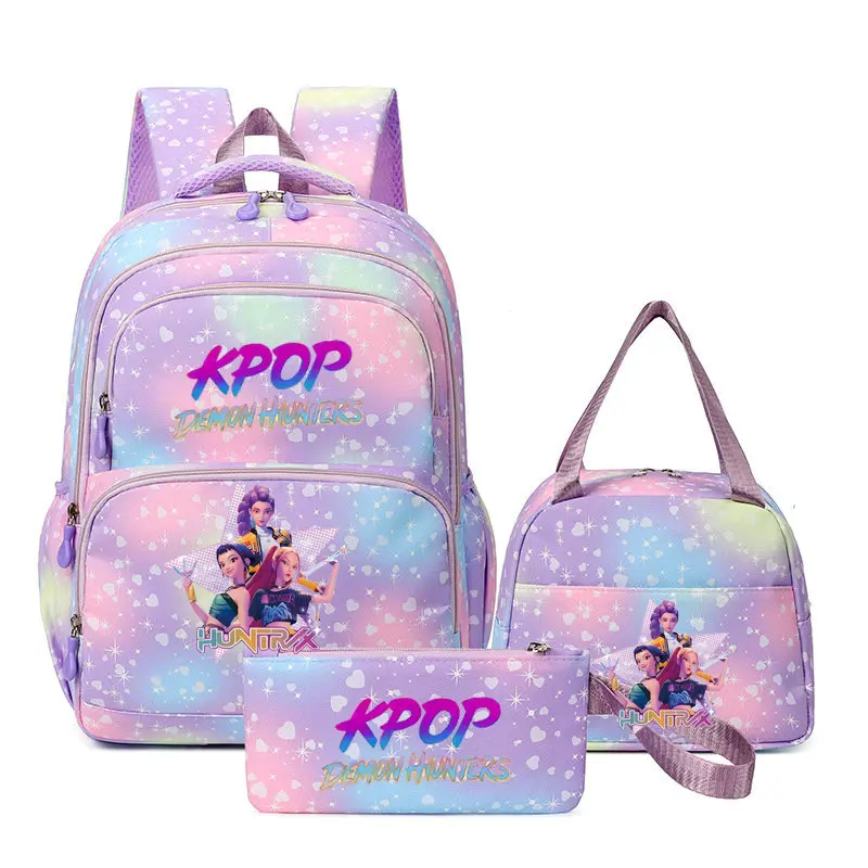 3Pcs KPop Demon Hunters Kawaii Character Printed Backpack