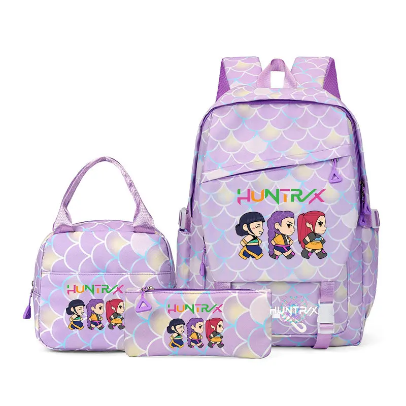 3Pcs KPop Anime Demon Hunters Huntrix Kawaii School Bag 3Pcs KPop Anime Demon Hunters Huntrix Kawaii School Bag