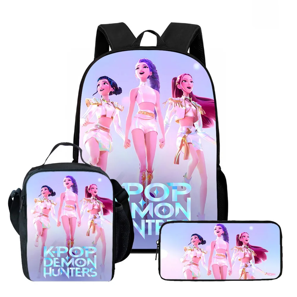 3Pcs/Set Kawaii Anime KPop Demon Hunters Nylon School Bag