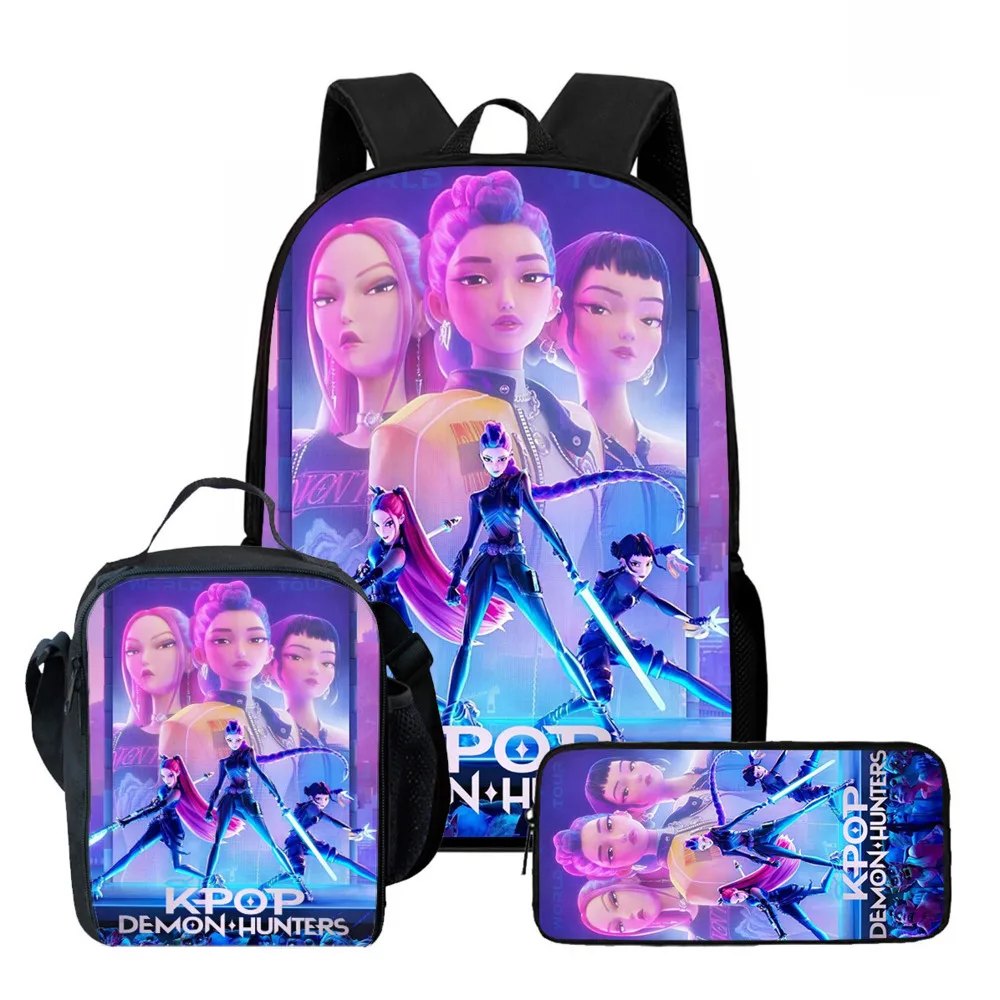 3Pcs/Set Kawaii Anime KPop Demon Hunters Nylon School Bag