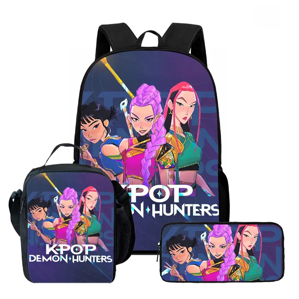 3Pcs/Set Kawaii Anime KPop Demon Hunters Nylon School Bag