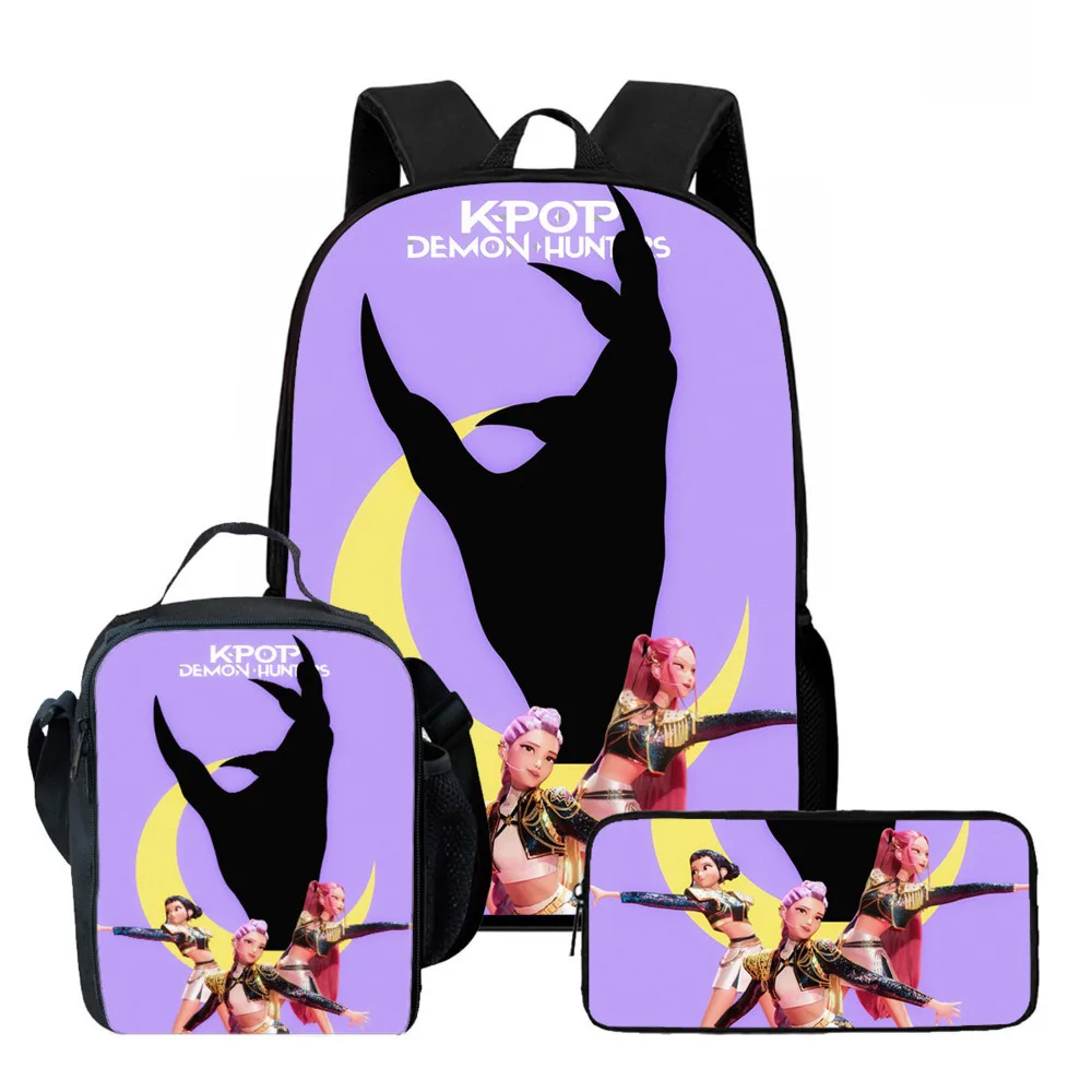 3Pcs/Set Kawaii Anime KPop Demon Hunters Nylon School Bag