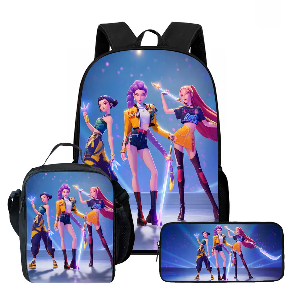 3Pcs/Set Kawaii Anime KPop Demon Hunters Nylon School Bag