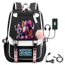 KPop Demon Hunters Kawaii Character Backpack With USB Cable KPop Demon Hunters Kawaii Character Backpack With USB Cable