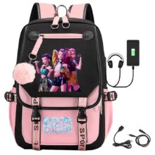 Anime KPop Demon Hunters Kawaii Character Backpack With USB Cable Anime KPop Demon Hunters Kawaii Character Backpack With USB Cable