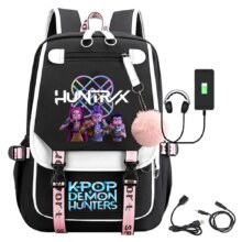 Kawaii KPop Demon Hunters Character Backpack With USB Cable Kawaii KPop Demon Hunters Character Backpack With USB Cable