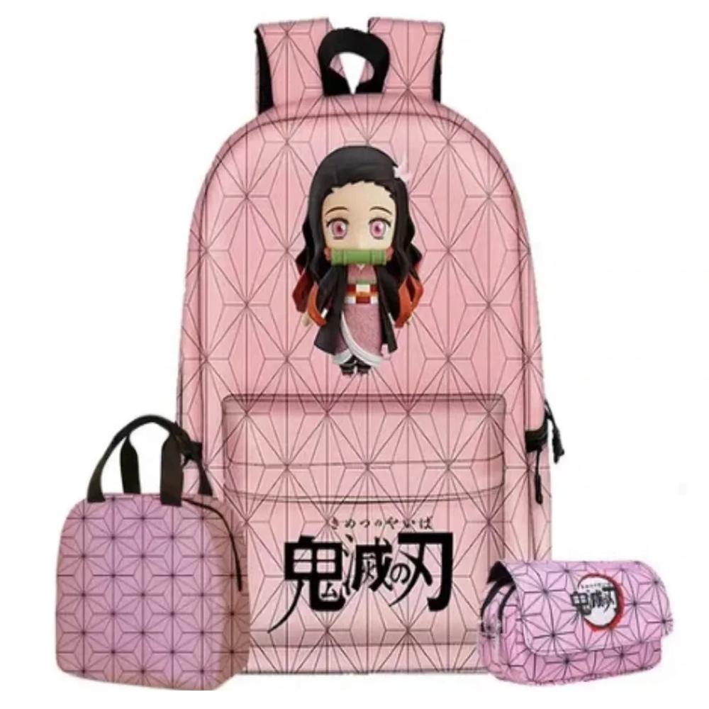 3Pcs/Set Kawaii Anime Demon Slayer Nezuko Kamado Print Backpack