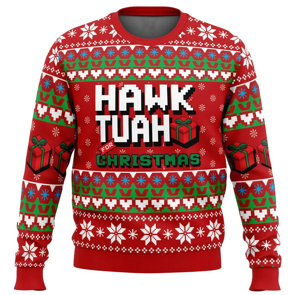 Hawk Tuah Christmas Printed Kawaii Sweater