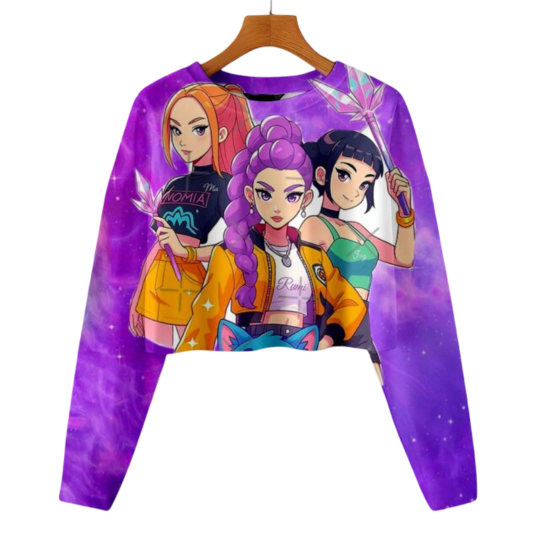 KPop Demon Hunters Character Kawaii Cropped Long Sleeve Hoodie