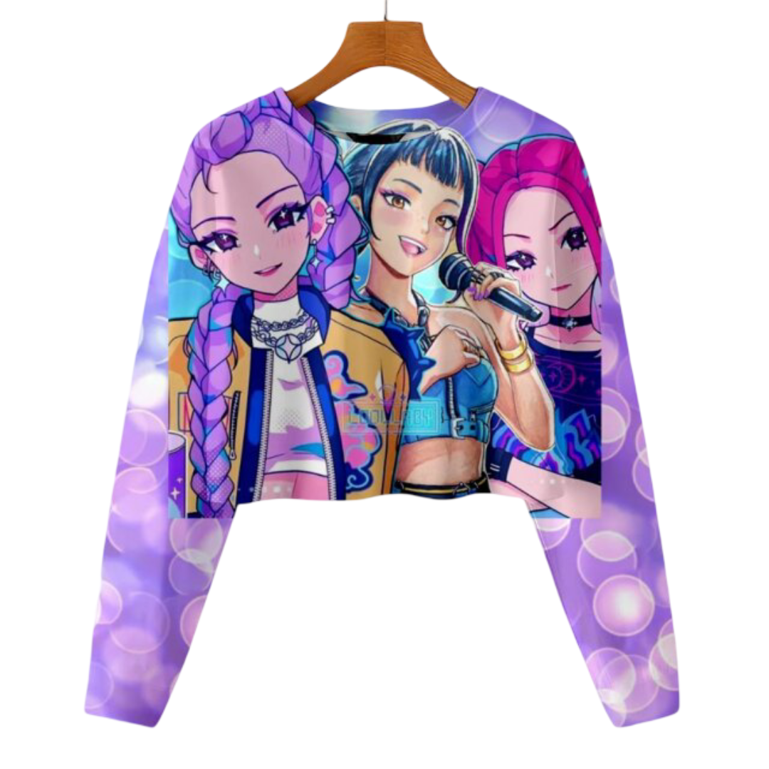 Anime KPop Demon Hunters Character Kawaii Cropped Long Sleeve Hoodie