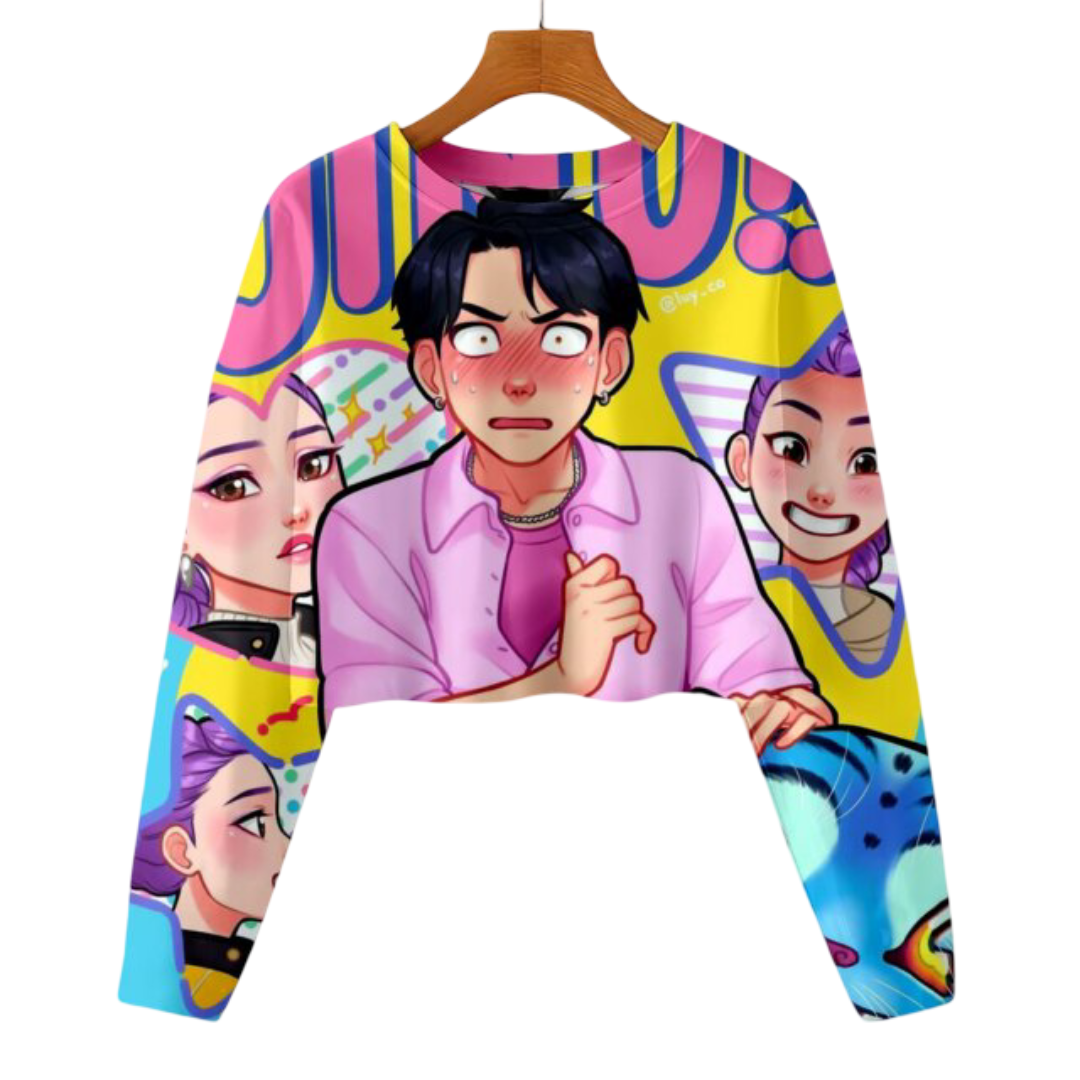 Kawaii Anime KPop Demon Hunters Character Cropped Hoodie