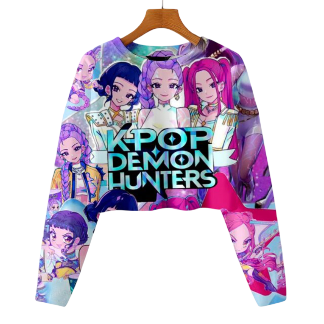 KPop Demon Hunters Kawaii Character Cropped Hoodie