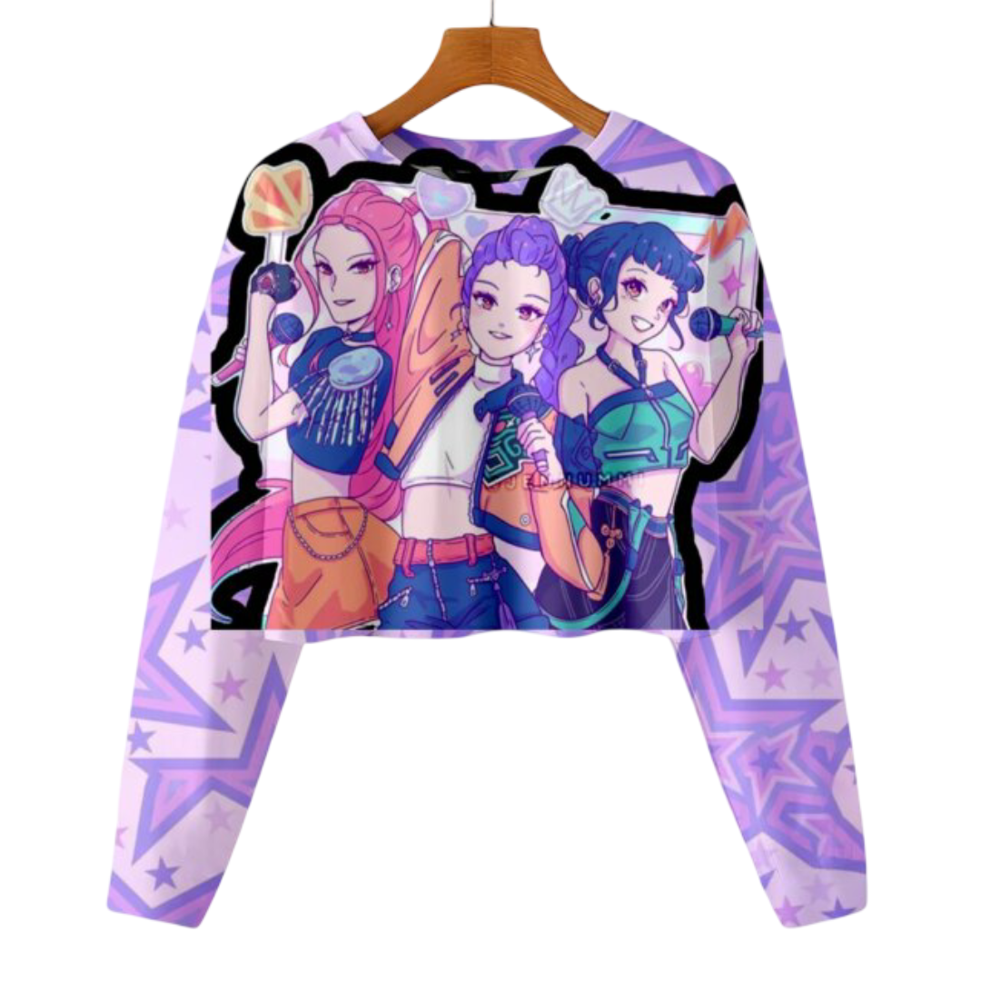 Kawaii KPop Anime Demon Hunters Character Cropped Hoodie