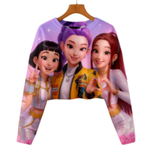 Kawaii KPop Anime Demon Hunters Character Cropped Long Sleeve Hoodie Kawaii KPop Anime Demon Hunters Character Cropped Long Sleeve Hoodie