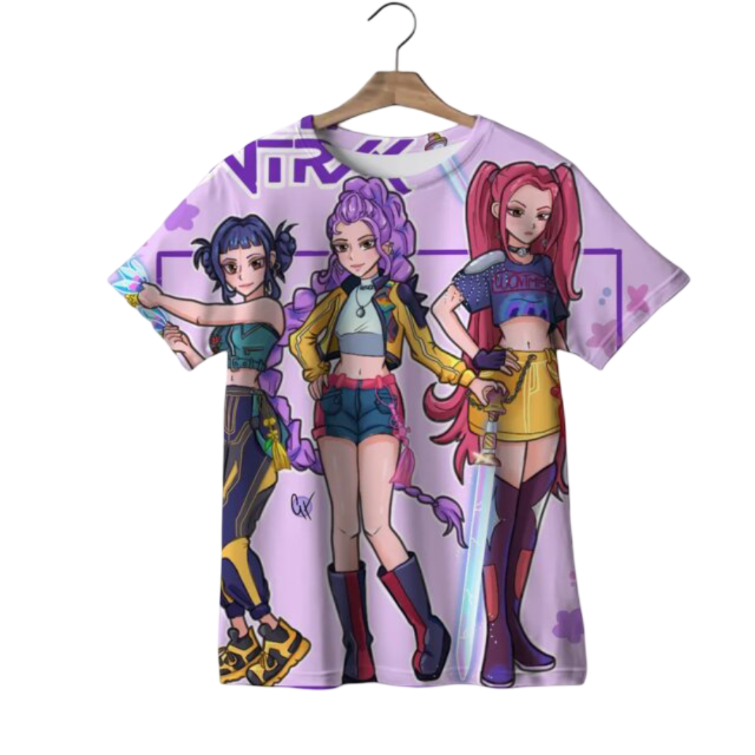 Kawaii Anime KPop Demon Hunters Character Short Sleeve T-Shirt Kawaii Anime KPop Demon Hunters Character Short Sleeve T-Shirt