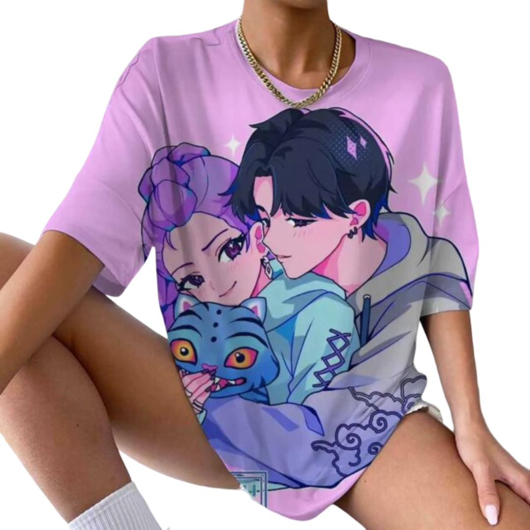 3D Kawaii KPop Anime Demon Hunters Character Short Sleeve T-Shirt