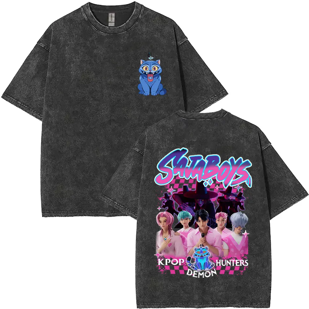 Kawaii KPop Demon Hunters Saja Boys Polyester Print T-Shirt