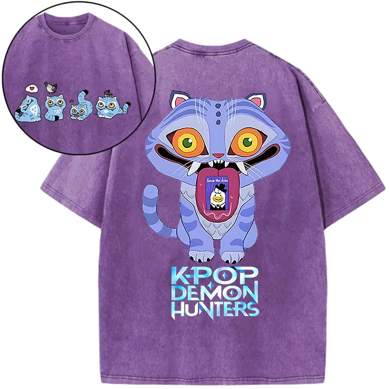 Anime KPop Demon Hunters Derpy Tiger Kawaii Print T-Shirt
