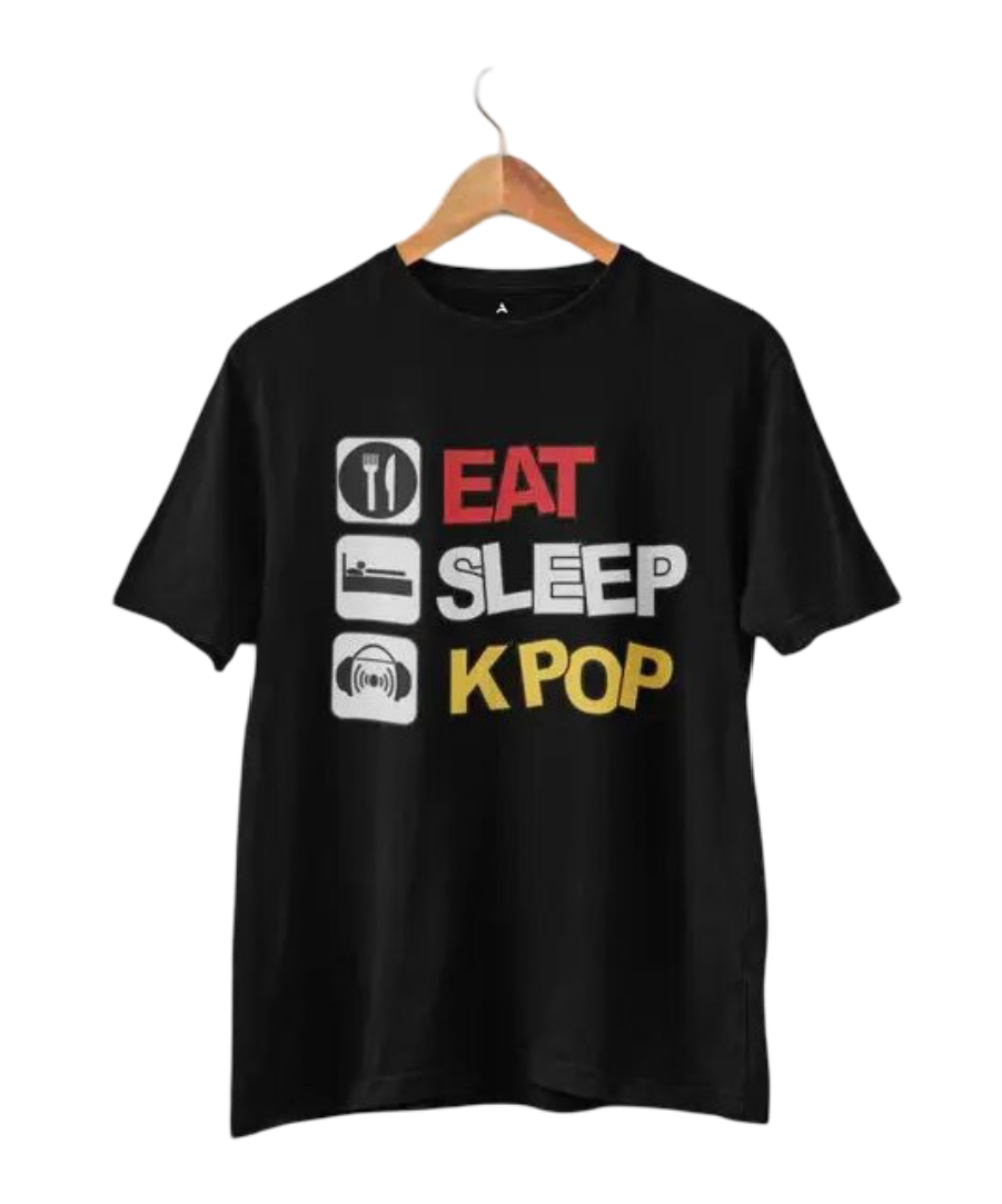 Eat Sleep KPop Print Kawai Polyester T-Shirt Eat Sleep KPop Print Kawai Polyester T-Shirt