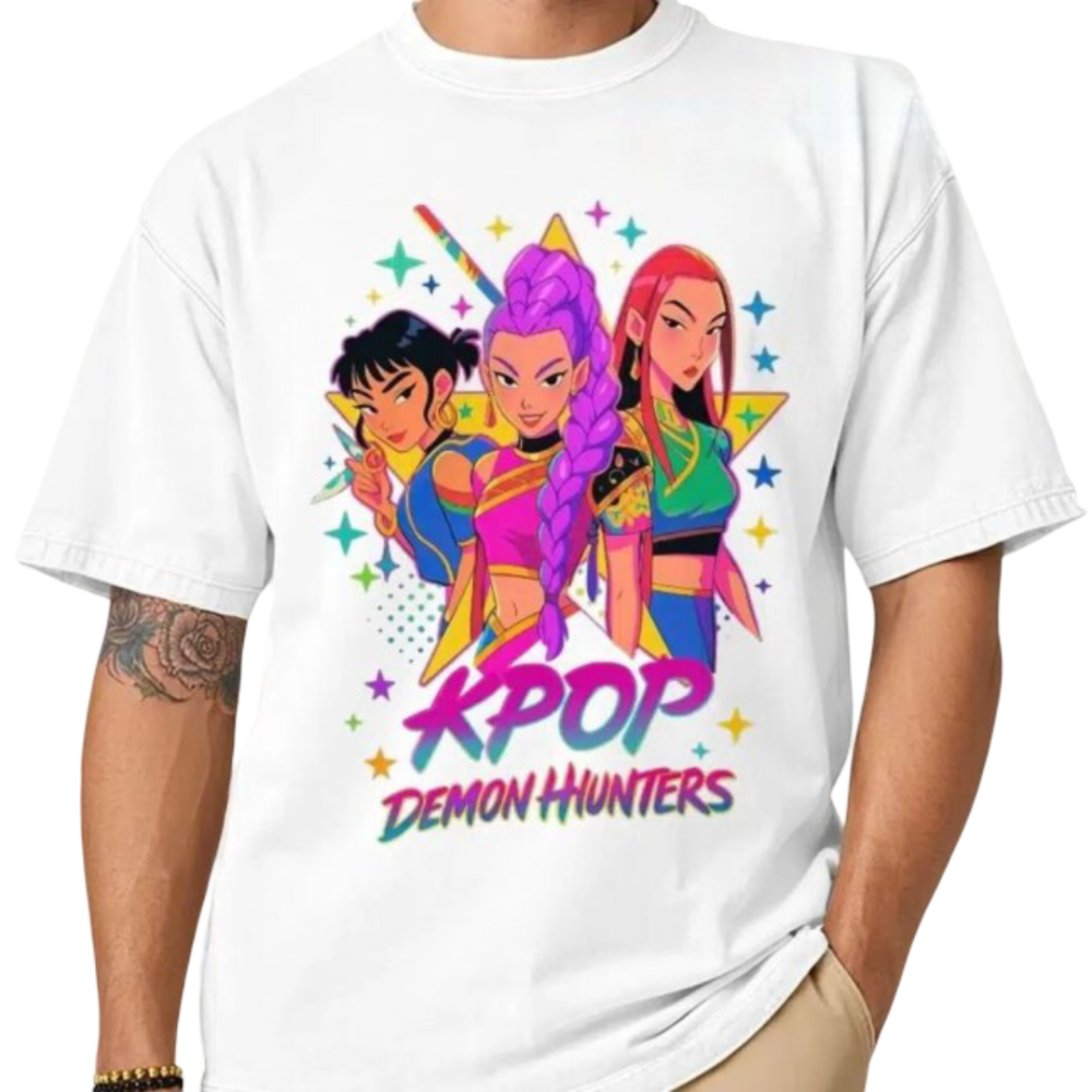 Kawaii KPop Anime Demon Hunters Character Polyester T-Shirt