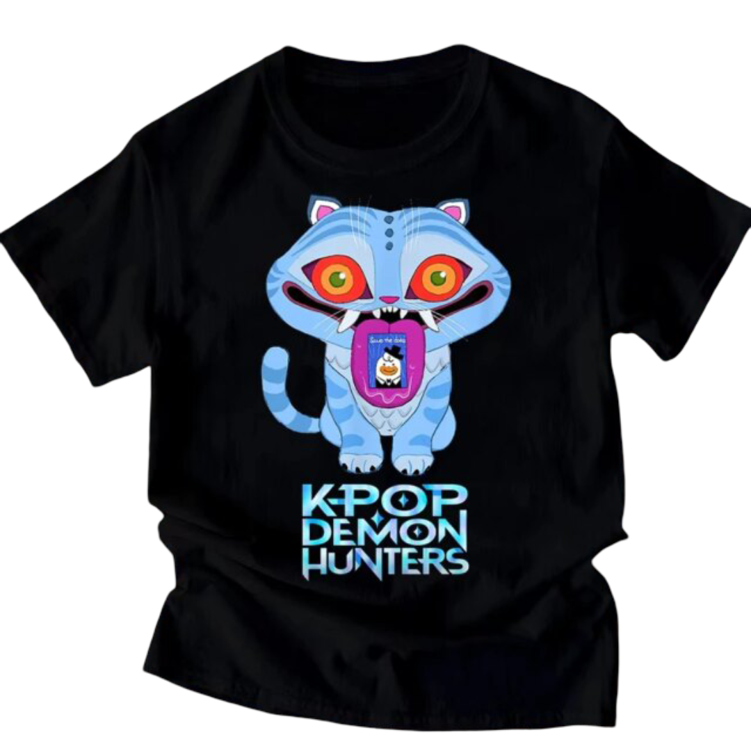 KPop Demon Hunters Kawaii Derpy Tiger Round Neck T-Shirt