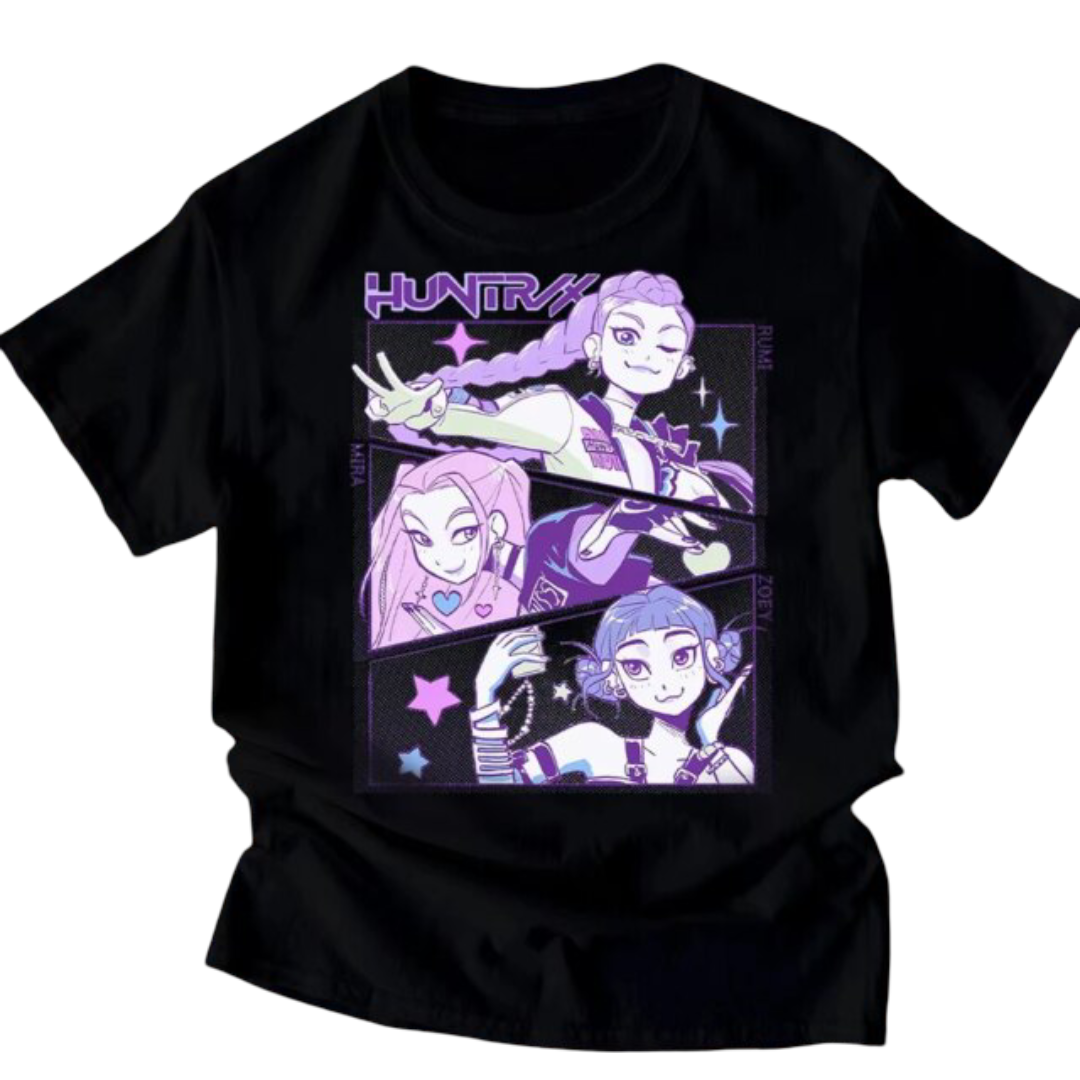 Kawaii KPop Demon Hunters Character Round Neck T-Shirt