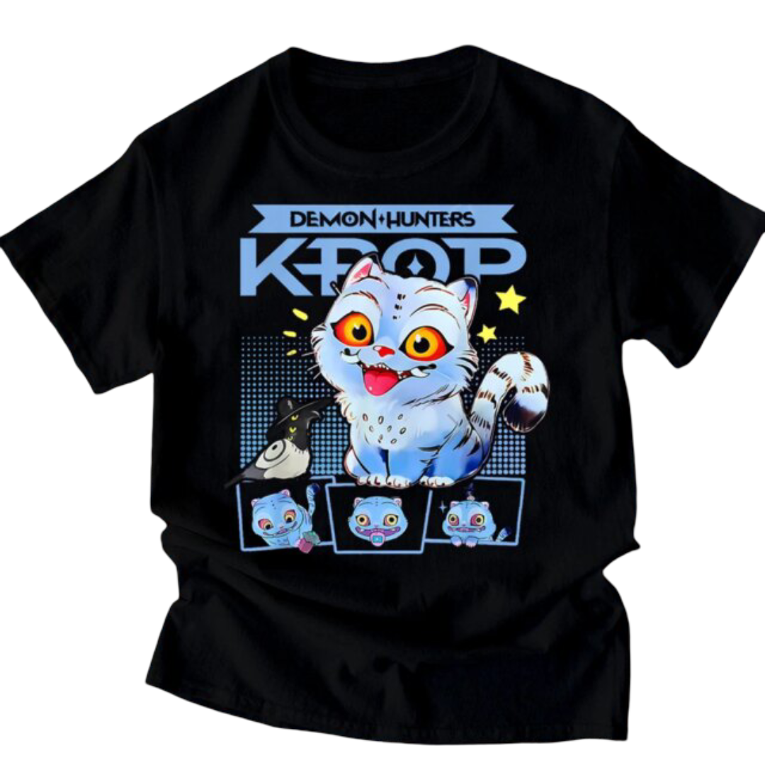 KPop Demon Hunters Kawaii Derpy Tiger And Sussie Print T-Shirt