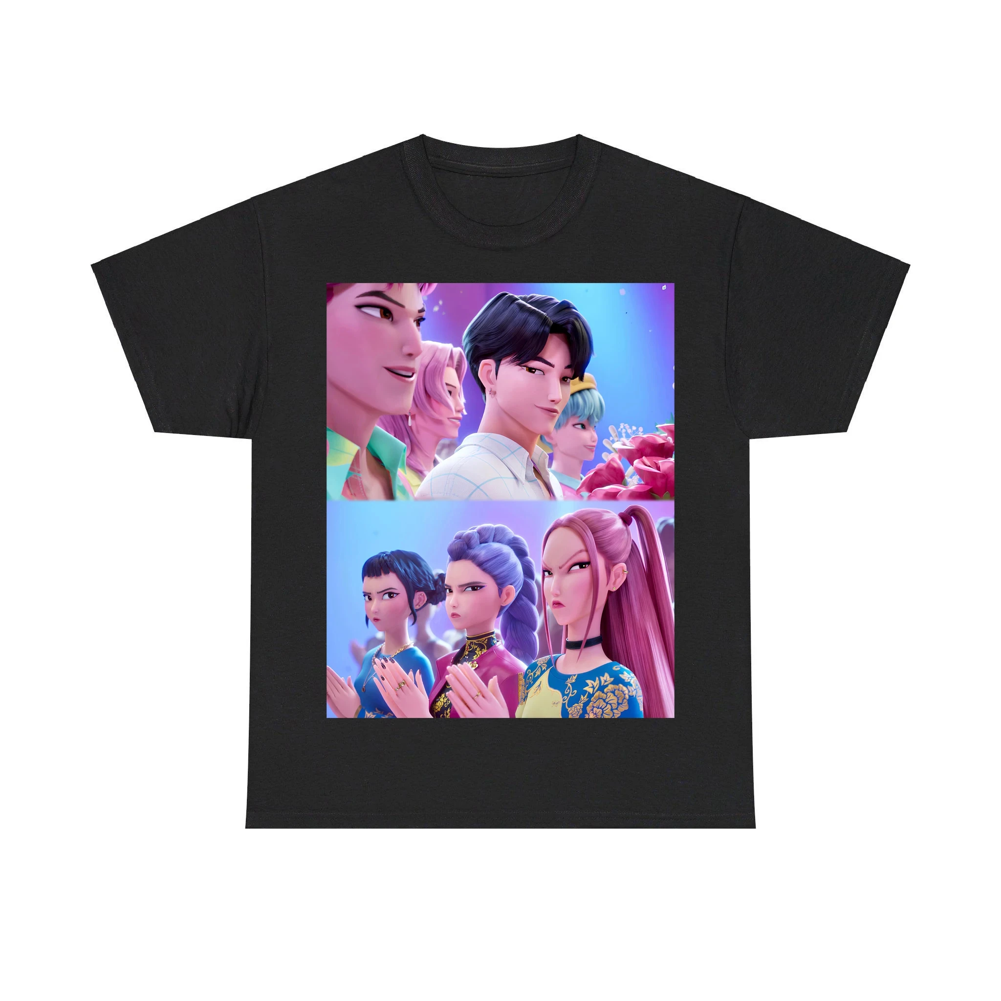 Kawaii KPop Demon Hunters Character And Saja Boys Short Sleeve T-Shirt Kawaii KPop Demon Hunters Character And Saja Boys Short Sleeve T-Shirt