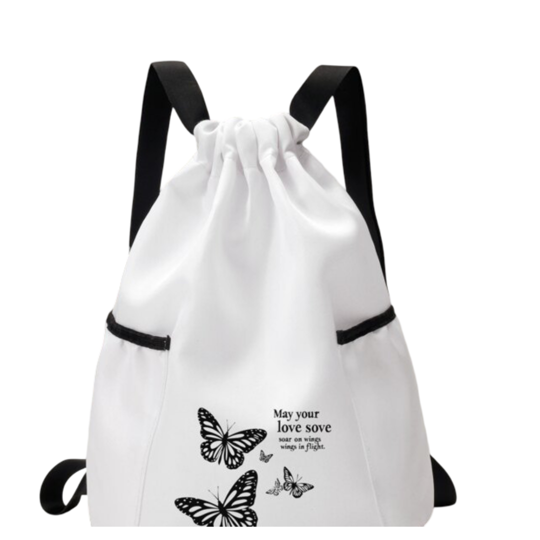Kawaii Butterfly Pattern Printed Drawstring White Backpack