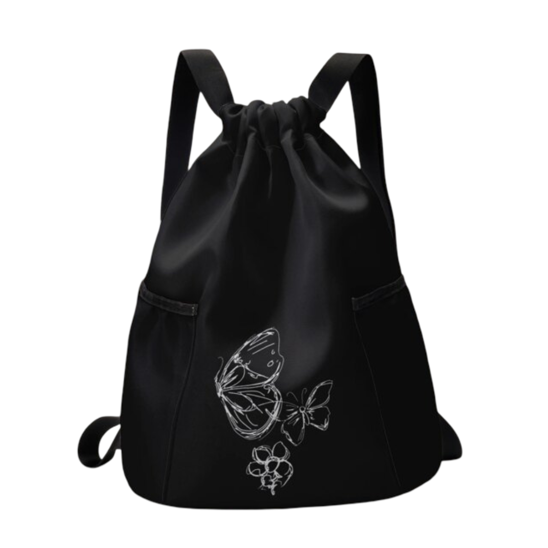 Kawaii Butterfly Pattern Printed Drawstring Black Backpack
