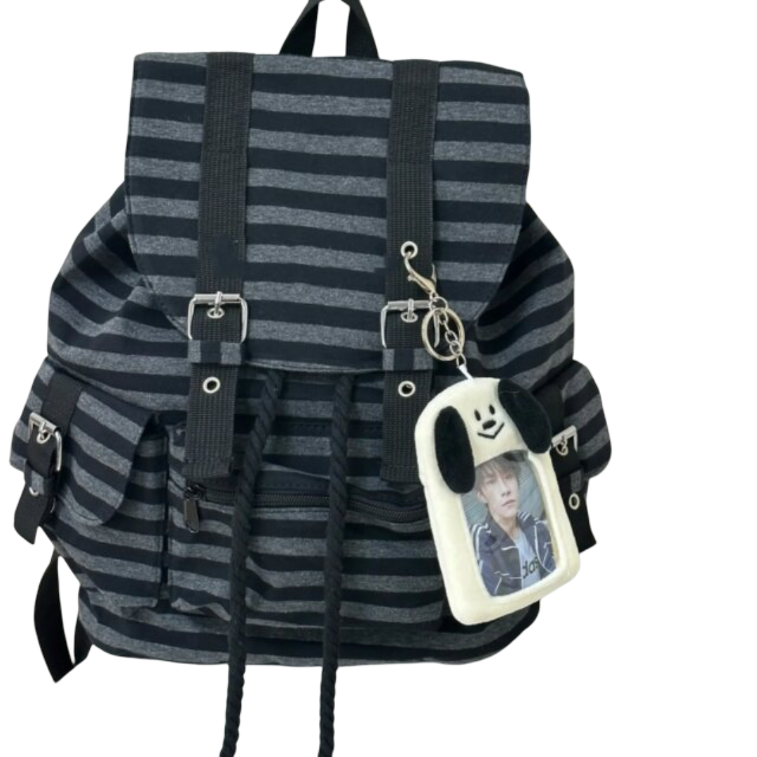 Kawaii Black Striped Backpack